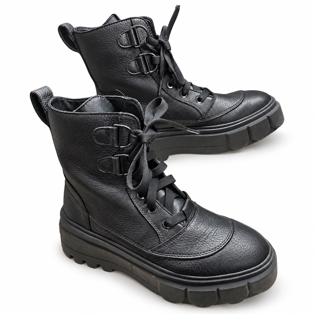 Sorel Caribou X Boots Black Leather Platform Lace Up Gorpcore Women 9 NL5015-010